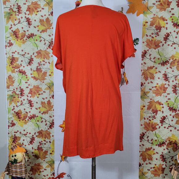 Zara Women's Orange Pleated Short Sleeve Round Neck Basic T-Shirt Size M - Picture 4 of 8